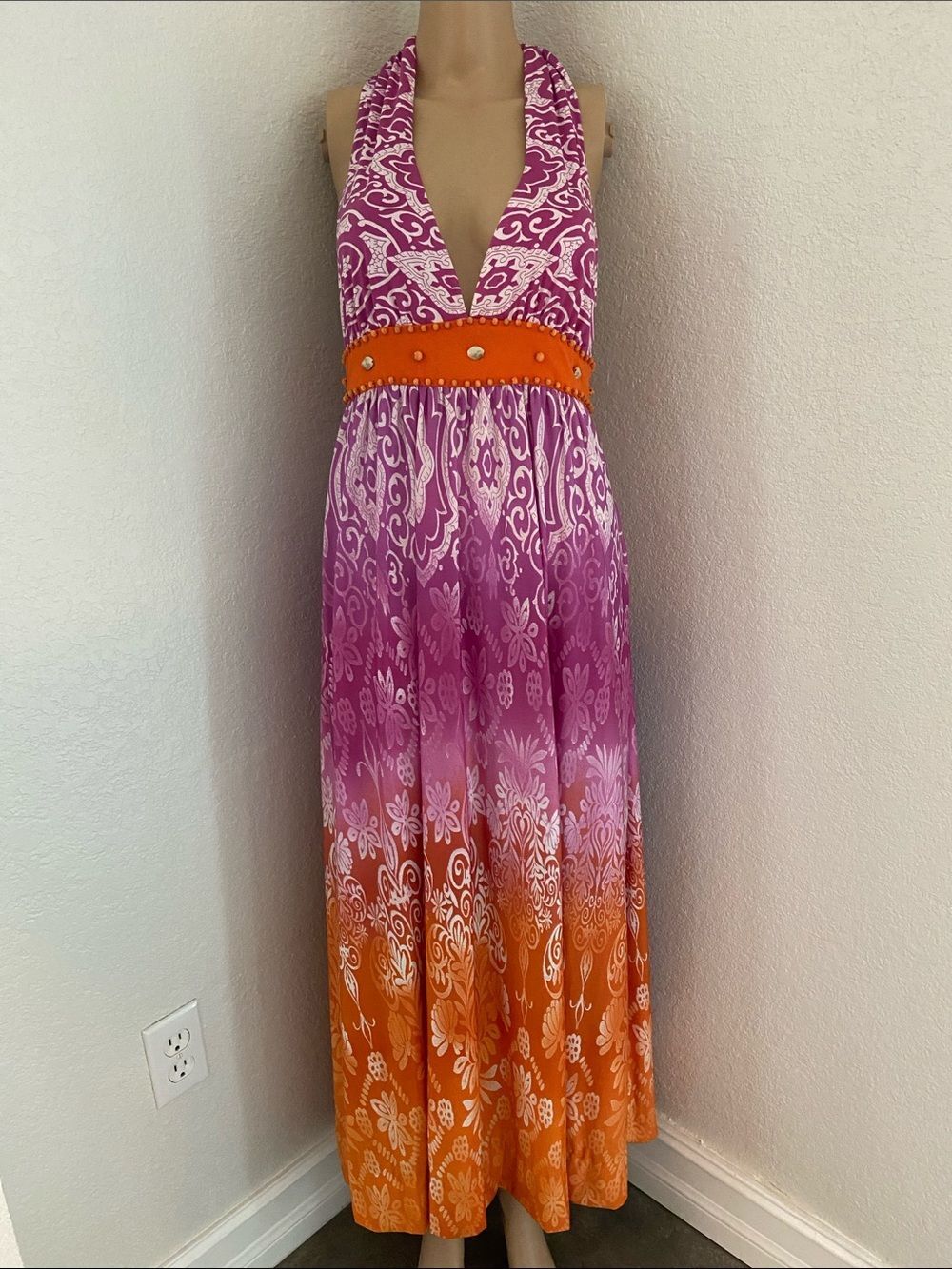 Grass Collection Pink and Orange Ombre Maxi Halter Dress sz 5
